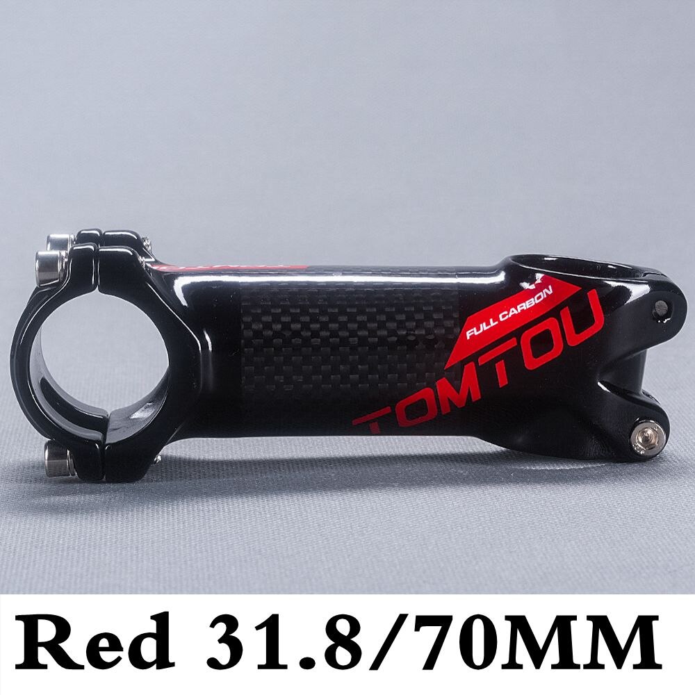 TOMTOU Bicycle Mountain Stem Carbon Fiber + Aluminum Bike MTB or Road Stem 60/70/80/90/100/110/120mm 3K Glossy Red - T71T40: 70mm