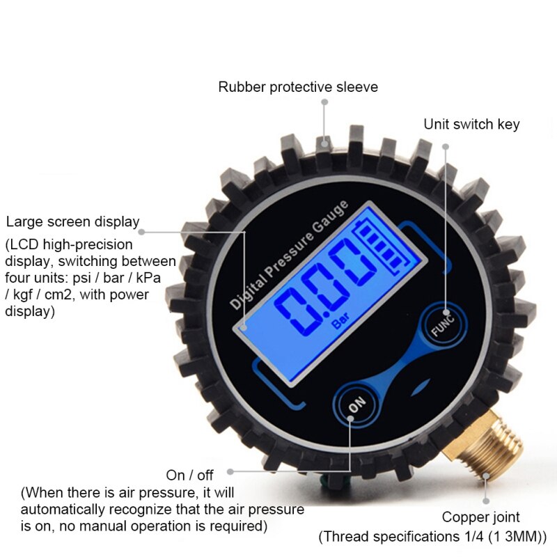 Lcd digital dæktryksmåler bil auto motorcykel dæk luft psi meter 1/8 " npt ester til bil lastbil motorcykel