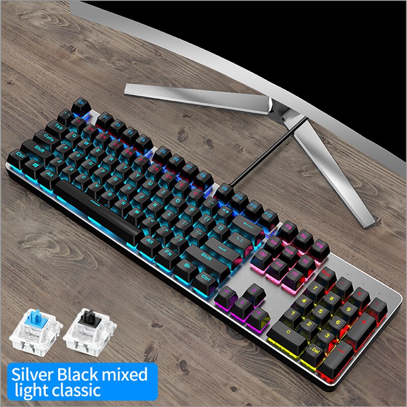 Punk Gaming Mechanical Keyboard Keys Multimedia Knob Steampunk Keyboards Metal panel for Laptop Desktop US Russian Sticker: Square button black / Black Switch