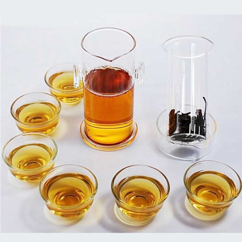 200ml värmebeständiga kinesiska kung fu-te-set 7 -delade tekanna och tekoppar genomskinlig glastekanna: 1 tekanna och 6 koppar