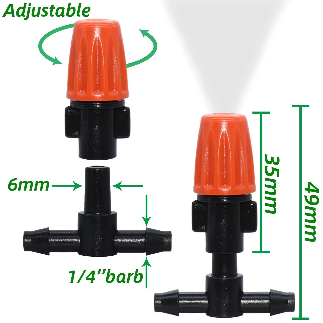 Ugelli regolabili per nebulizzazione di serra con connettore da 1/4 '' per kit sistema di irrigazione da giardino per irrigazione a goccia bonsai di fiori