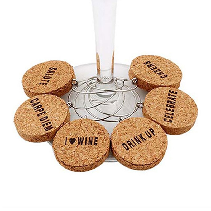 6 stücke Wein Glas Marker Kork Glas Charme DIY Becher Wein Glas Ringe Mit Draht Band Trinken Marker Für Party ferien