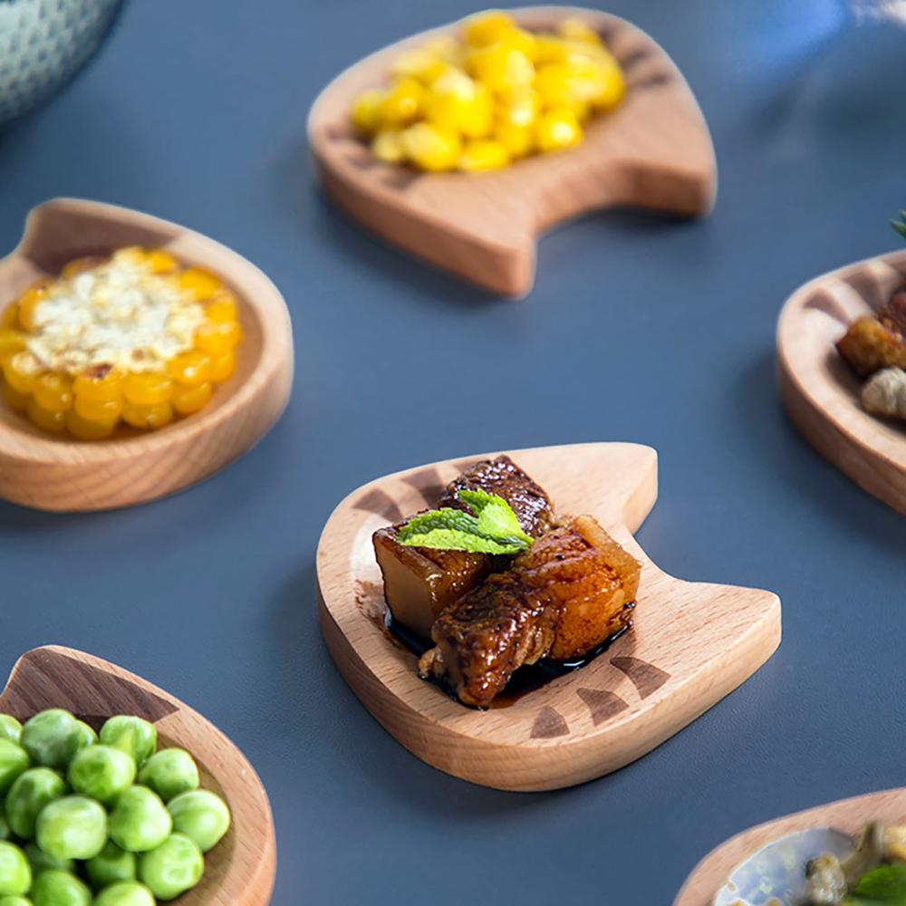 1pc Cat Shape Wood Plate Dessert Cake Dishes Tray Dinnerware Food Dessert Plate Snack Fruit Dish Saucer Kitchen Dinner Plates