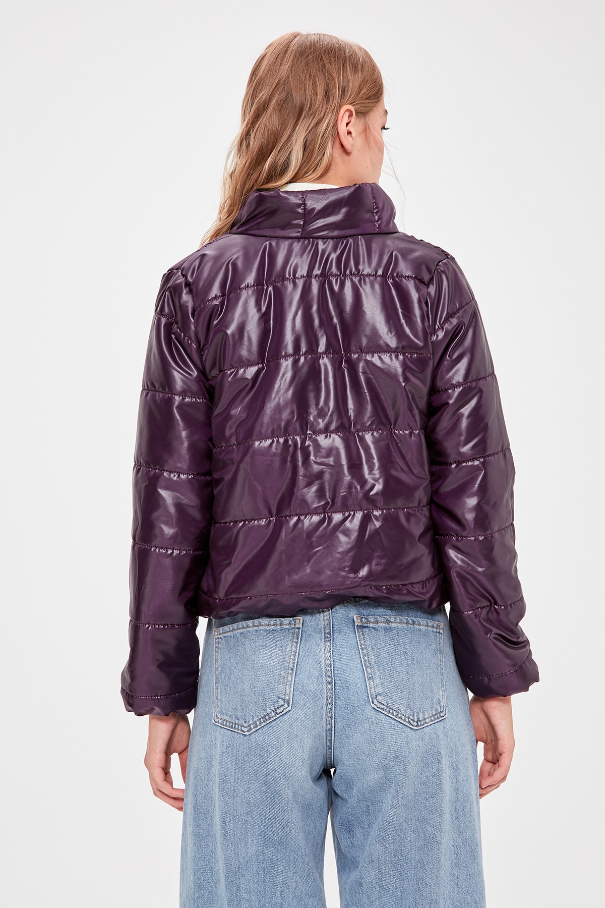 Trendyol Damson Zipper It Should Cover Upright Collar Inflatable Crop coats TWOAW20MO0088