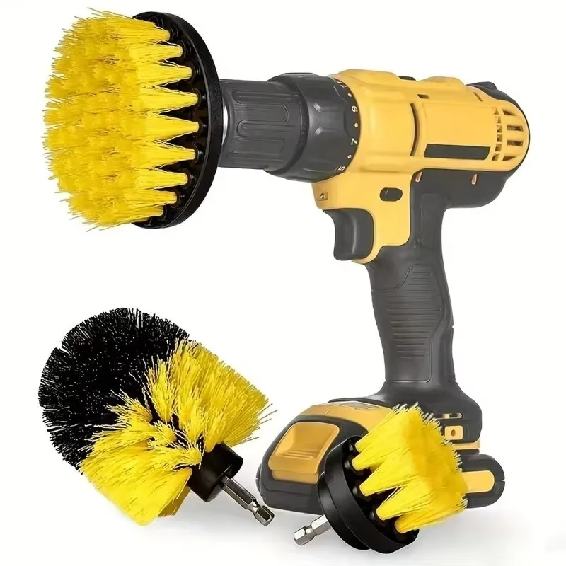 Kit de cepillo de taladro eléctrico, limpiador multiusos, herramientas de limpieza de neumáticos de coche para azulejos, baño, cocina, cepillos redondos de plástico