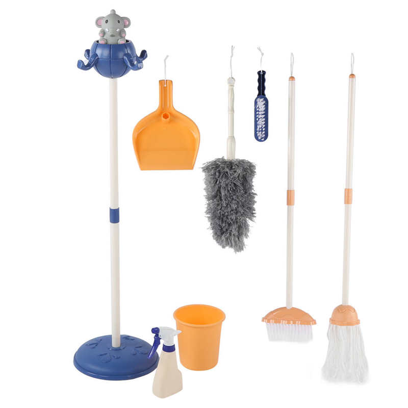 Enfants éléphant ménage outil jouets en plastique dessin animé semblant jouer nettoyage balai vadrouille brosse ensemble jouets éducatifs pour enfants: Bleu