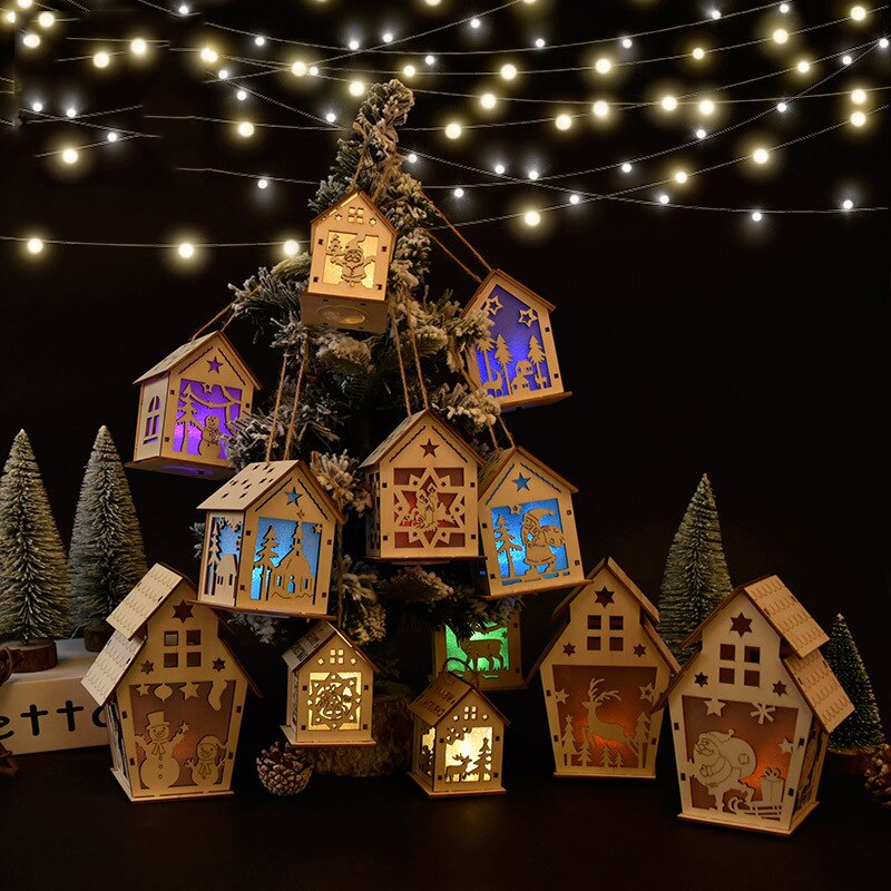 Festival LED Licht Weihnachten Baum Dekorationen Für Haus Holz Haus Nizza Beleuchtet Holz Haus DIY Fenster Dekoration