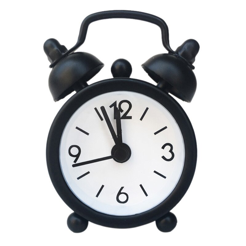 Mini Alarm Clock Electronic Round Number Double Bell Desk Table Digital Quartz Clock Home Decoration Retro Portable: black