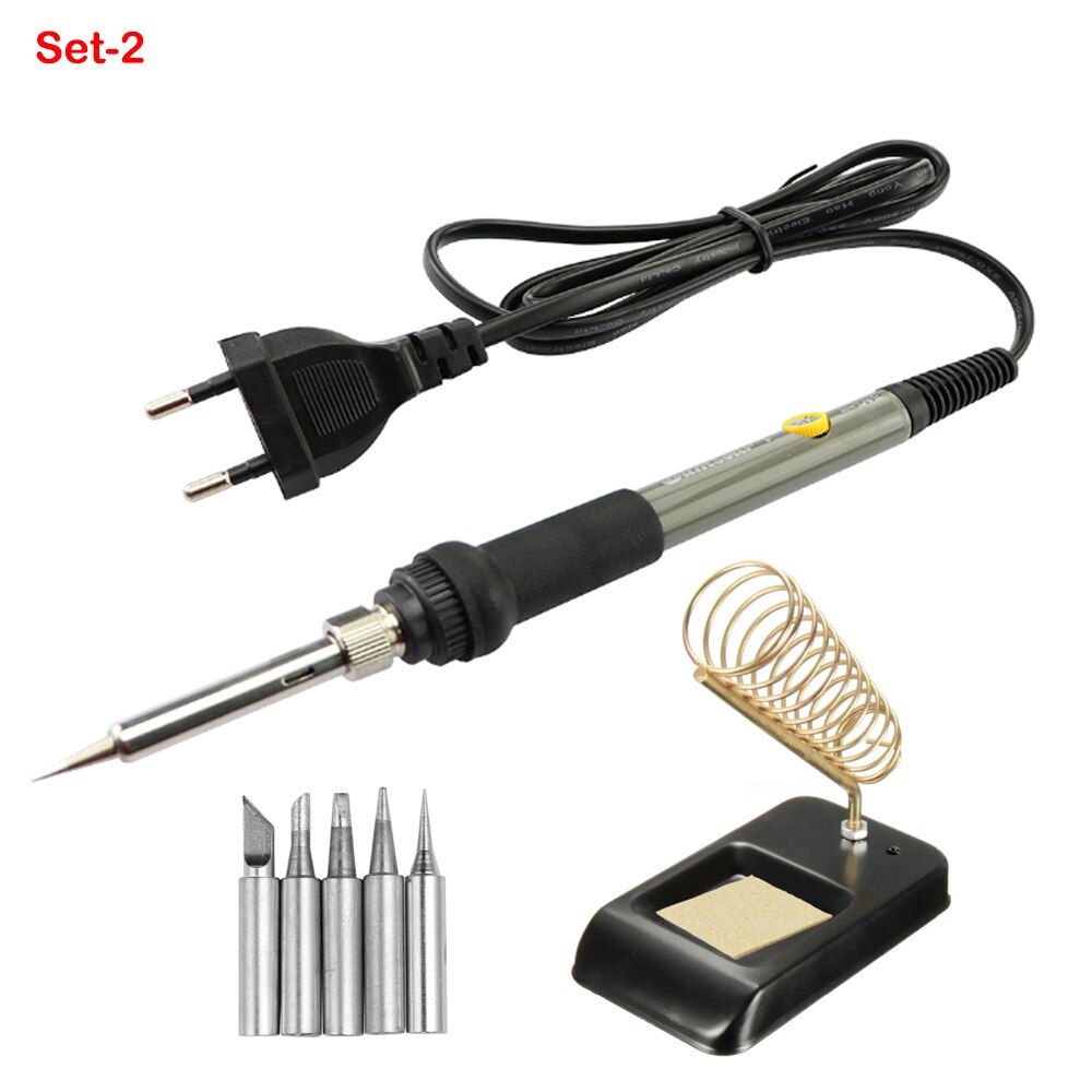 Electric Soldering Iron 60W Adjustable Temperature Soldering Iron Tips Welding Solder Tools Ceramic Heater Ddesoldering Pump Set