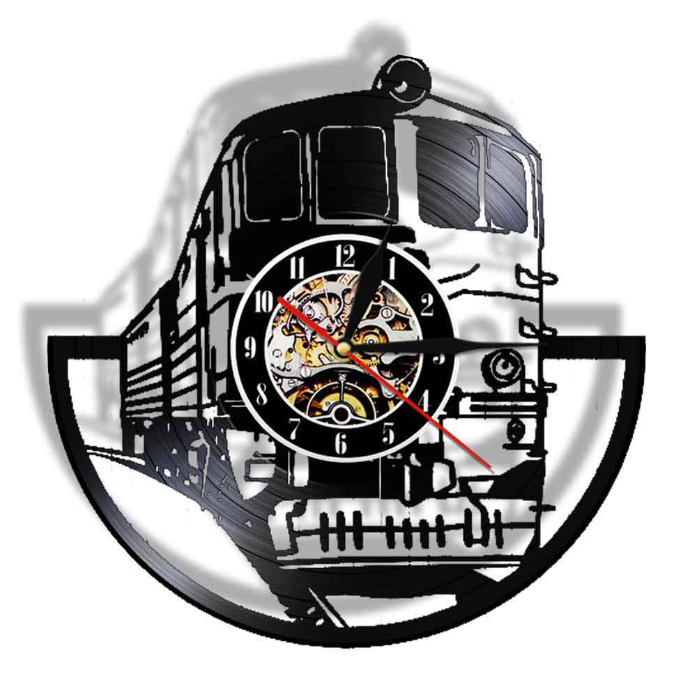 Tren cortado Longplay reloj tren transporte ferrocarril vinilo registro pared lámpara Vintage 3D Reloj de pared de cuarzo Satt: Without LED
