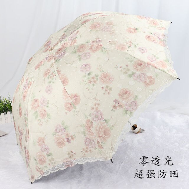 Handtas Borduren Kant Kleur Lijm Zwarte Lijm Afdrukken Double Layer Paraplu Zon En Regen Dual Purpose Zon Bescherming: Printed with Lace 0