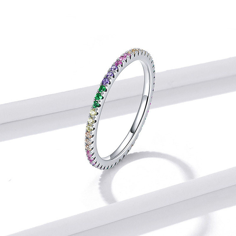 Bagues simples et fines pour femmes, rondes colorées en Zircon, couleur argent, anneau Pinky empilable, bijoux féminins, , KCR039