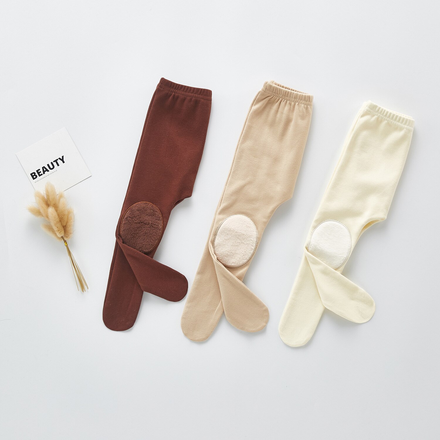 Høst baby jenter uformell knelapp 3 farger leggings 0-2 år spedbarn bomull slitesterk strømpebukse