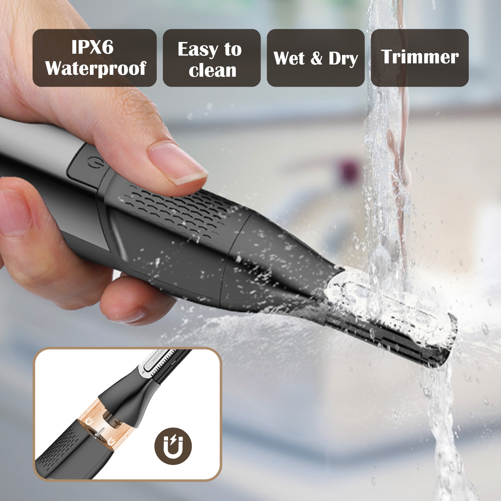 MAXGROOM 3In1 Body Hair Tirmmer voor mannen Dubbelzijdig mes IPX6 Waterdicht Baardscheermes Schaam Liestrimmer Nat/Droog Elektrisch scheerapparaat