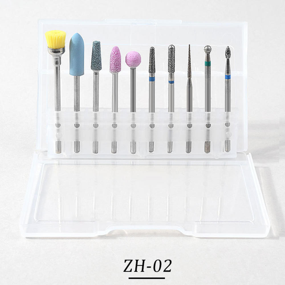 10 unids/caja de juego de brocas de cerámica para uñas, máquina eléctrica para manicura, fresadora, lijadora de cabeza, herramientas para manicura
