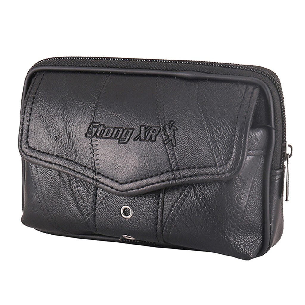 Mode Neutrale Effen Kleur Hasp Riem Bag Heuptas Telefoon Tas Kaart Pakket: Black