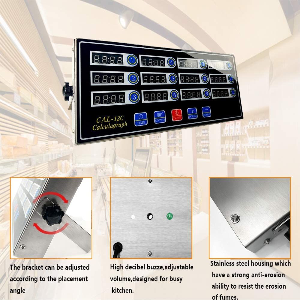 220V Twelfth Channel Kitchen Timer Loud Alarm 12 LED Digital Timing Reminder Hamburger Shop Count Up Countdown Stopwatch