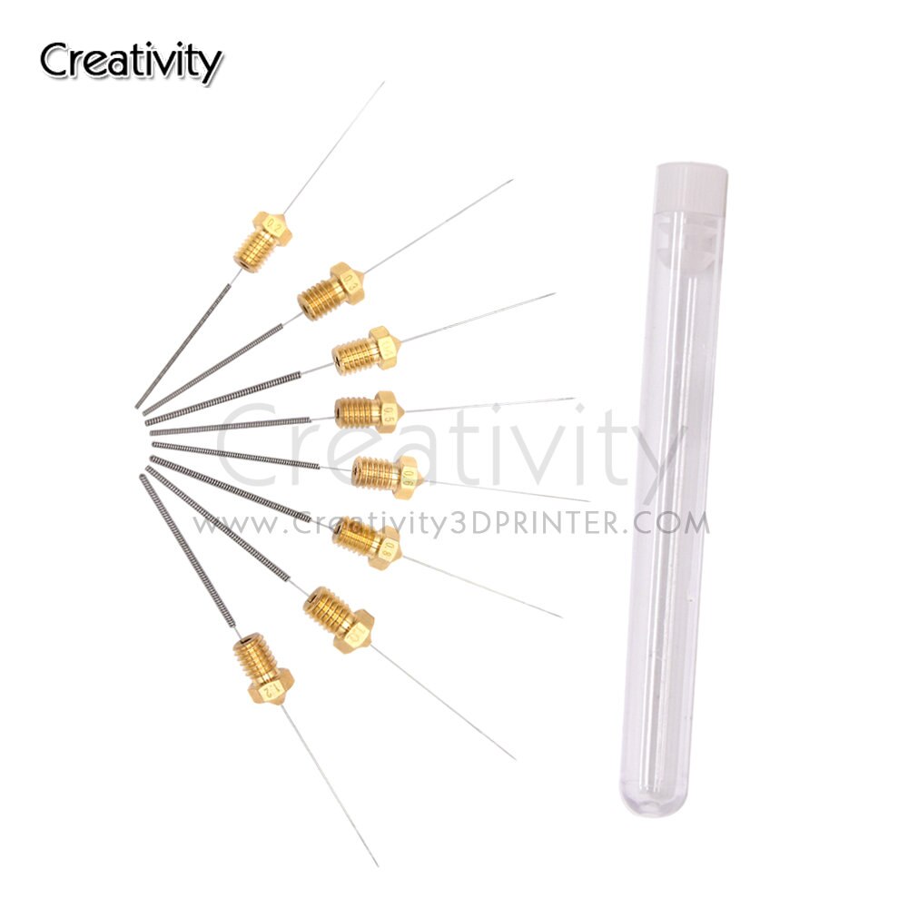 Juego de boquilla MK8 V6 de latón para limpieza, extrusora de latón M6, boquilla de 0,2, 0,3, 0,4, 0,5, 0,6, 0,8, 1,0mm, compatible con impresora 3D de 1,2mm, 24 Uds.