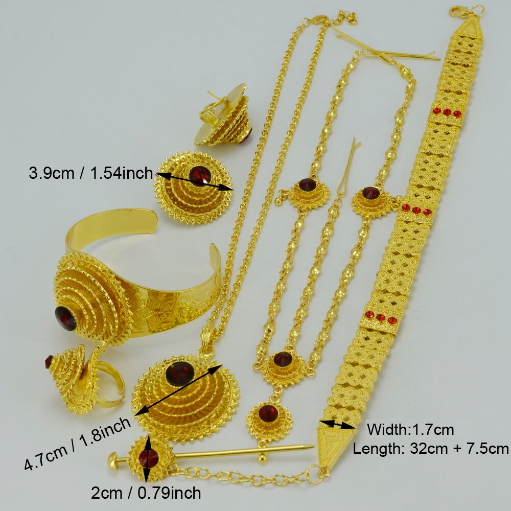 Anniyo-ensembles de bijoux éthiopiens, collier, Chokers, collier/chaîne frontale, boucles d'oreilles, bracelet, épingle à cheveux, anneau, Habesha, de mariage #028706