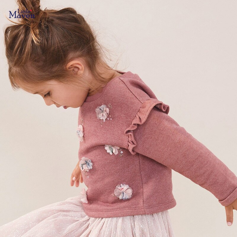 Little maven girls sweatshirts met 3d bloemenapplicaties, babymeisjes sweatshirts voor kinderen, lange mouwen, kinderkleding