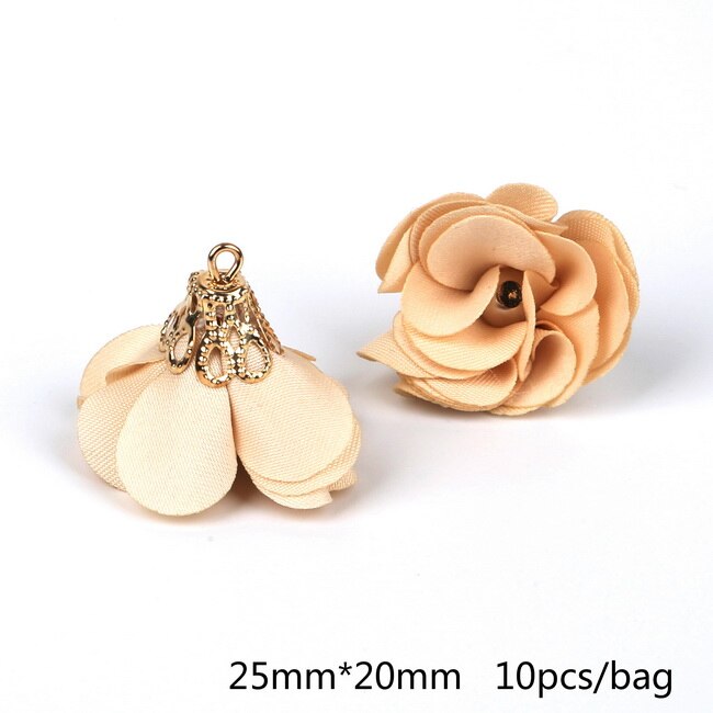 Top 10 stücke Blume Gold Hohl Perlen Kappe Mit Perle Perlen Stoff Quaste Für Ohrringe Anhänger DIY Schmuck erkenntnisse: Beige