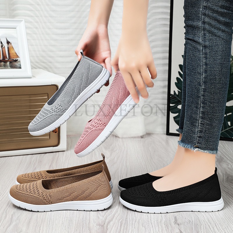 Women's Slip On Solid Color Shoes Summer Mesh Breathable Casual Shoes Walking Non Slip Platform Sandals Flats Loafers