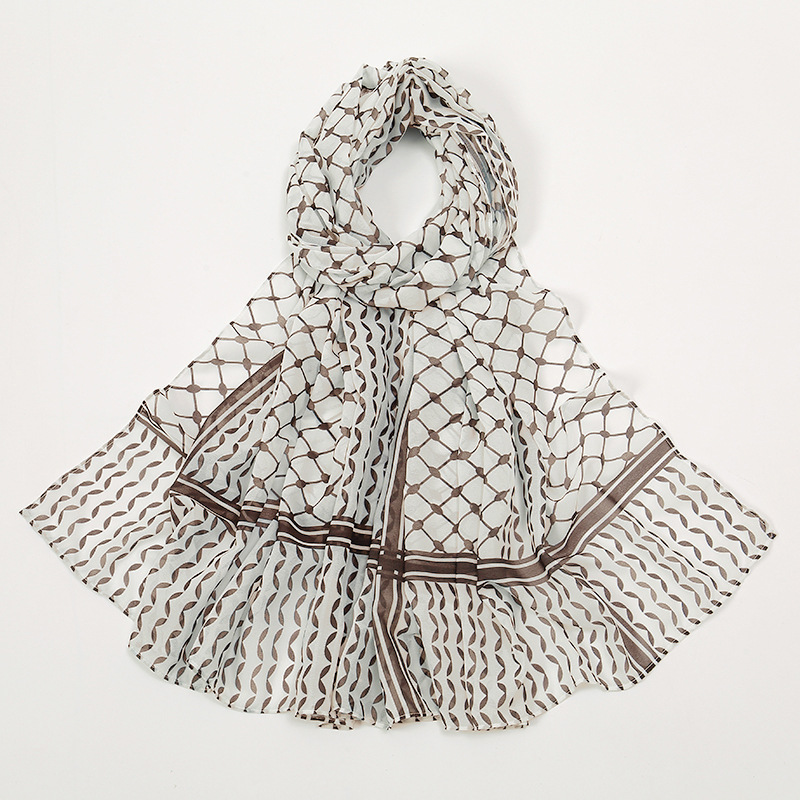 Breathable Chiffon Hijab Vintage Printed Long Scarf Geometric Pattern Head Wrap for Women Lightweight Thin Soft Cozy Shaw