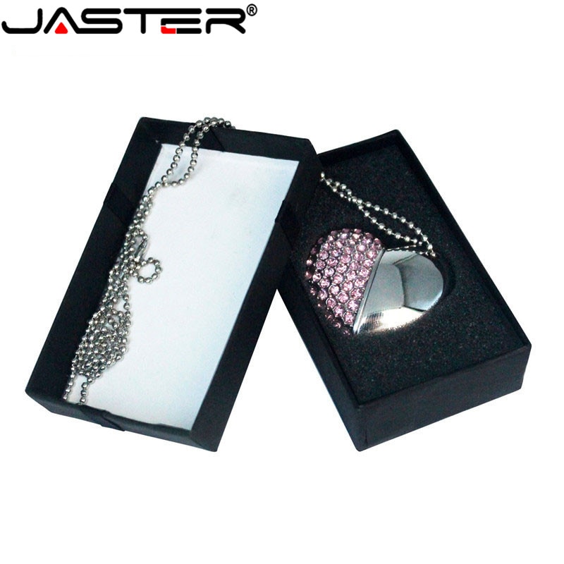 Jaster usb フラッシュドライブクリスタルラブハート + ボックスペンドライブ貴石 4 グラム/8 グラム/16 グラム/32 グラム/メモリスティックウェディングギフト