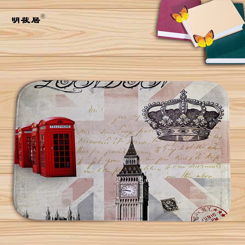 Billig pris boligindretning london paris naturskønne bygninger retro stue dørmåtte 40 x 60cm gulvmåtter flannel bad køkken tæpper: Mu 124