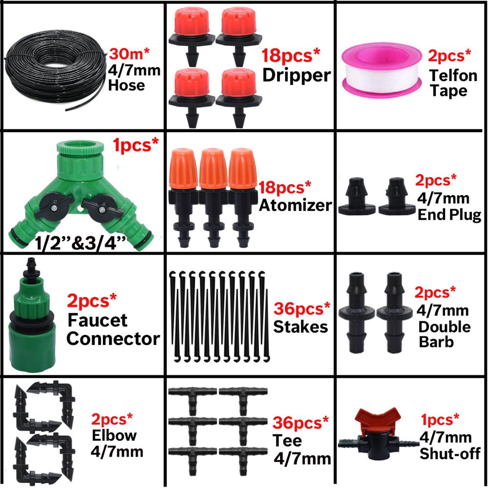 KESLA 5M-35M Micro Drip Irrigation Watering Kit Automatic Garden 4/7mm Irrigation System w/ Adjustable Dripper for Flower Lawn: KSL01-048-30M