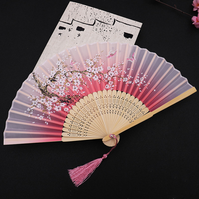 1 st bärbar handfällbar fläkt kinesisk stil dansrekvisita retro fläkt kvinna män bambu trä sidenblomma fällbar fläkt: Mörk khaki