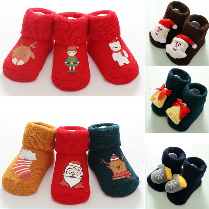 3 Stck/1 PC Weihnachten freundlicher Baby Mädchen Jungen Anti-Unterhose Warme Socken Winter Weihnachten Kleinkind ToddlersSlipper Schuhe stiefel