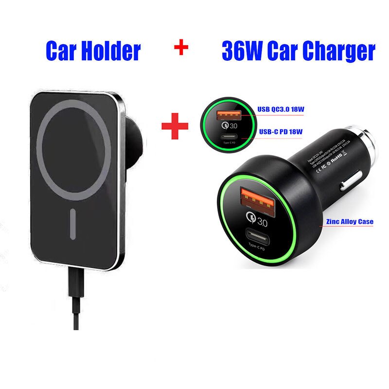 15W Draadloze Auto Magnetische Veilige Oplader Airvent Mount Magneet Adsorbeerbare Telefoon Aluminium Auto Houder Voor Iphone 12 Pro Max 12 Mini: Holder Charger BK