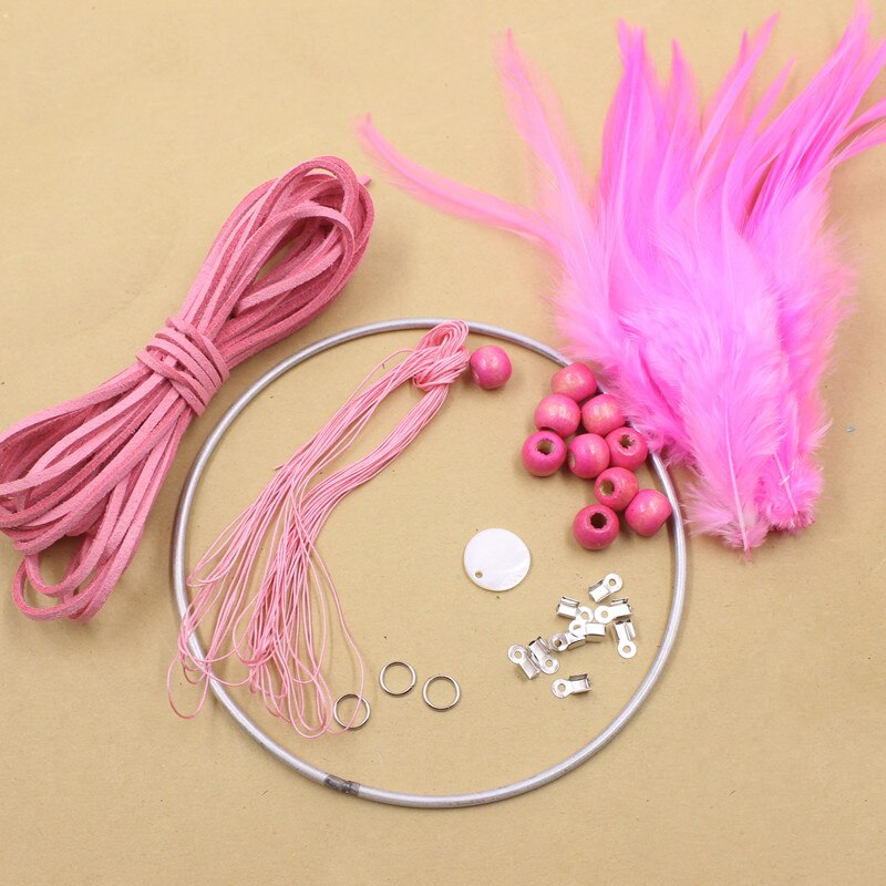 Kit de accesorios de atrapasueños DIY, decoración colgante de pared para el hogar para niños, artesanal: Pink
