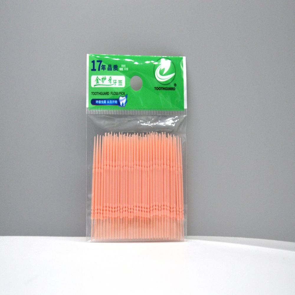 200PCS Disposable Double Head Plastic Tooth Floss Hygiene Dental Floss Interdental Toothpick Healthy for Teeth Cleaning freeship: Orange