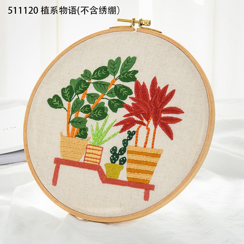 Kit de costura con patrones de plantas, Material de bordado artesanal, marco de bordado de aro, Kits de punto de cruz, pintura colgante hecha a mano, suministros de costura: 511120