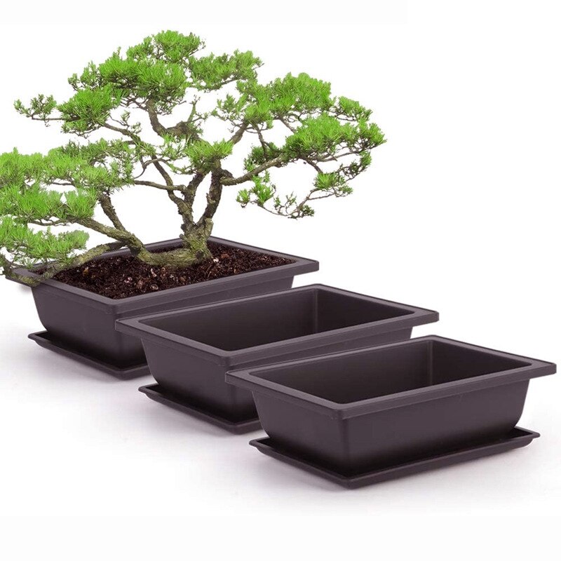 1Pc Bloempot Antieke Rechthoekige Plastic Bonsai Kom Platenursery Wastafel Planter Met Lade Kleine Ingemaakte Bonsai Vierkante Potten