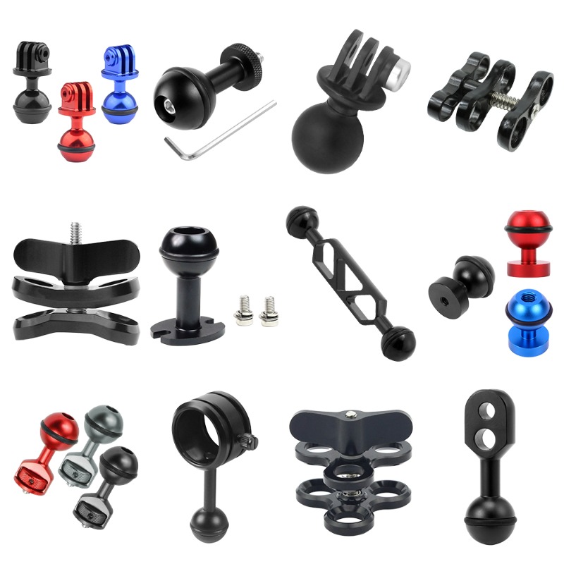 1-Zoll-Kugelkopf-Adapter, 1/4 Zoll Schraube, feste Halterung, Schmetterlingsclip für Gopro, SLR-Kamera, Unterwasser-Tauchhalterung, Tablett, Lichtklemme