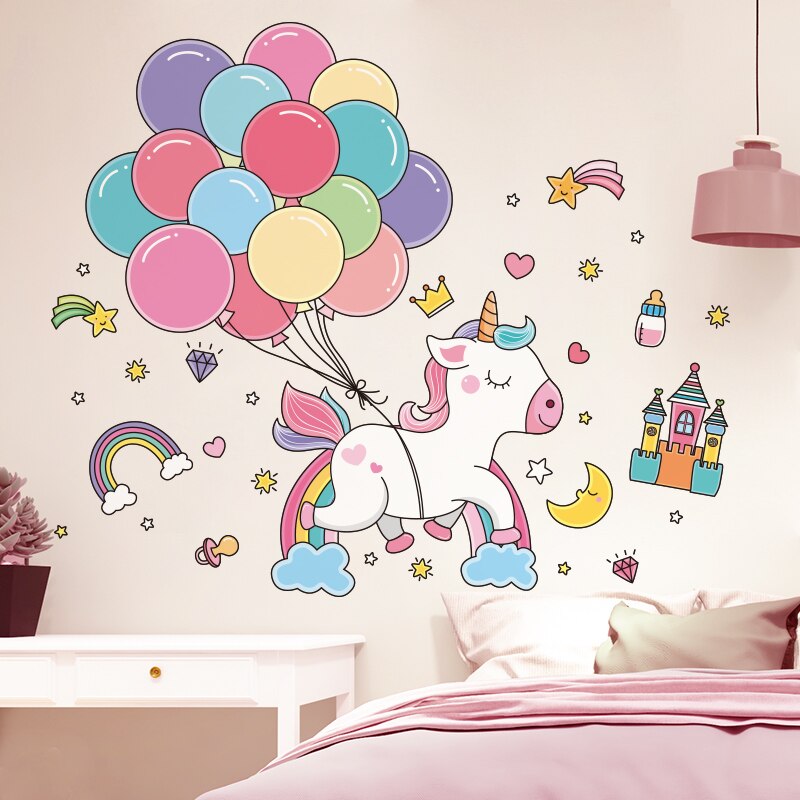 [shijuehezi] tegneserie hest dyr wallsticker gør-det-selv balloner stjerner vægklistermærker til hus børn soveværelse baby værelse dekoration