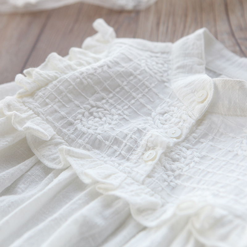 Bomuld hvide pigebluser solide skjorter til piger langærmede børn babyskjorter babytøj forår efterår børnetøj