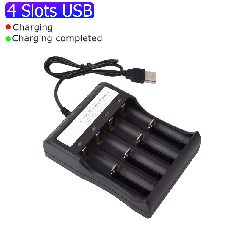 Chargeur de batterie 18650, 1/2/4 emplacements, double chargeur de batterie au Lithium Rechargeable 18650, Compatible avec plusieurs Batteries: Bleu