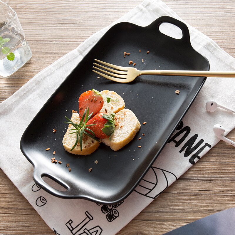 Japanese Simple Style Ceramic Ear Plate Dinner Breakfast Fruit Plate Food Tray Porcelain Home Restaurant Dinnerware 1pcs