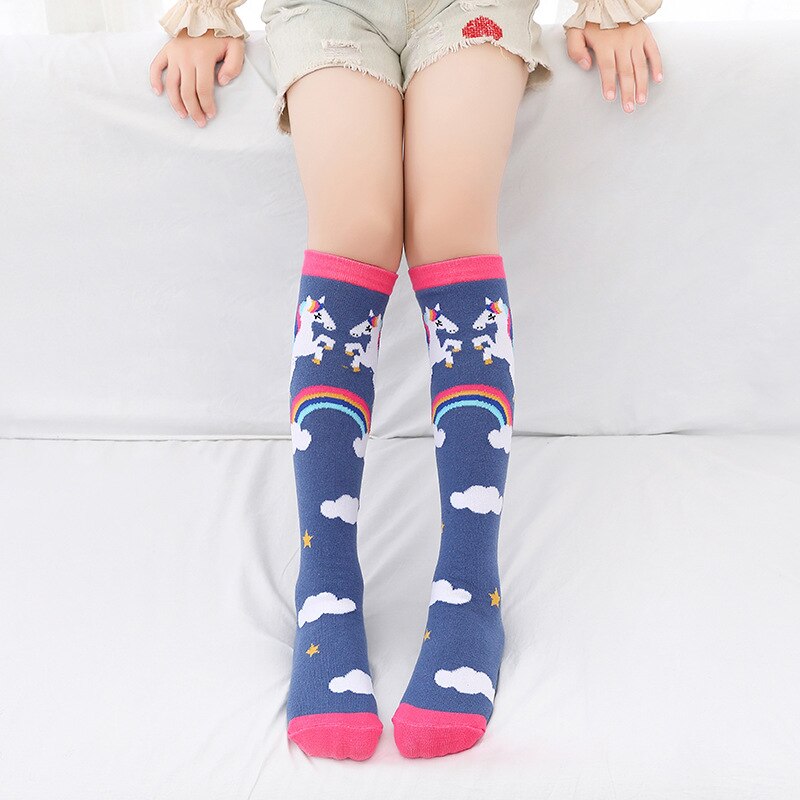 Chaussettes montantes en coton pour filles, chaussettes longues et douces, tricotées avec des motifs de dessin animé, pour enfants de 3 à 12 ans, printemps et automne: 04-01
