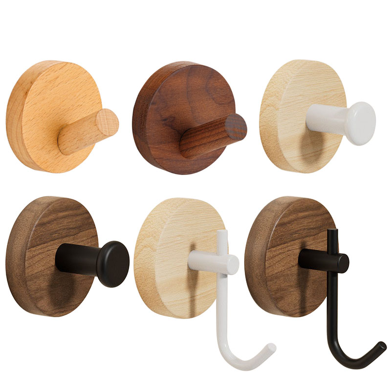 Ganchos para toallas, ganchos adhesivos montados en la pared para colgar batas, colgador de ropa, gancho para dormitorio, cocina, gancho de pared de haya de madera