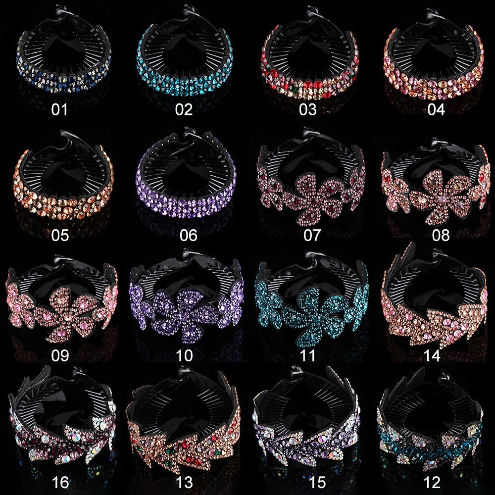 Horquilla para hacer moños para mujer y niña, Clip giratorio de Nido de Pájaro, horquillas de diamantes de imitación, pinzas para el cabello de flores, garra de cristal para el cabello