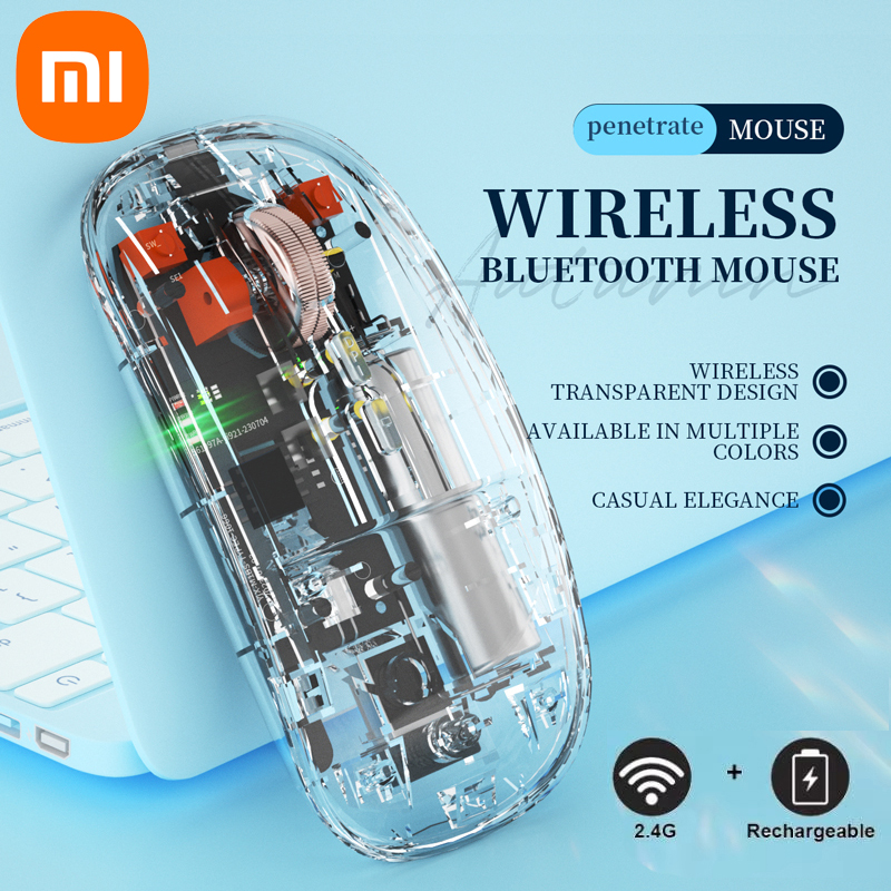 Xiaomi Bluetooth Drahtlose Maus Transparent Drei-modus Leucht Licht Computer Spiel Maus Stille Wiederaufladbare Für PC Laptop