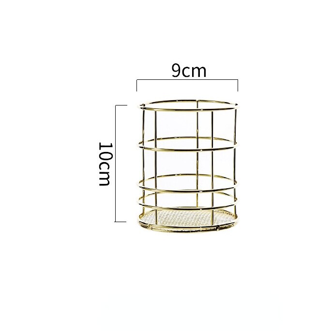 Nordic Gold Metal Iron Makeup Pen Storage Basket Office Desktop Sundries Makeup Brushes Holder Table Cosmetics Organizer Rack: A Gold