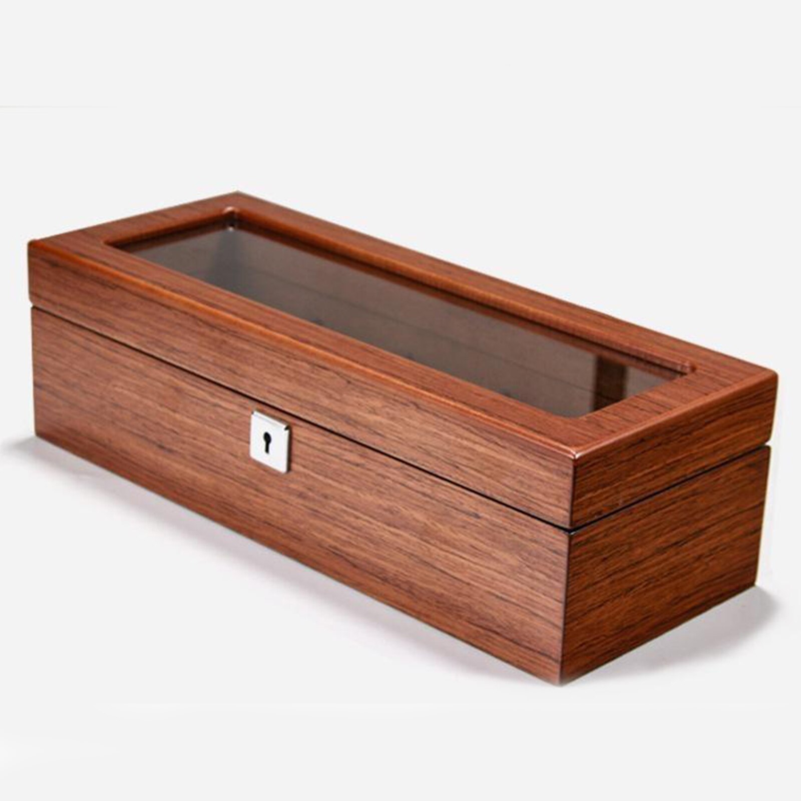 Multi Slot Wood Box Watch Display Case Glass Top Jewelry Storage Organizer