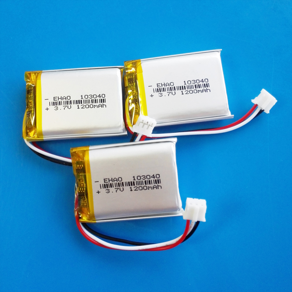 3.7V 1200mAh Lipo Polymer Lithium Rechargeable Battery + JST PH 3pin 2.0mm Plug For MP3 GPS DVD Rrecorder Headset Camera 103040: black