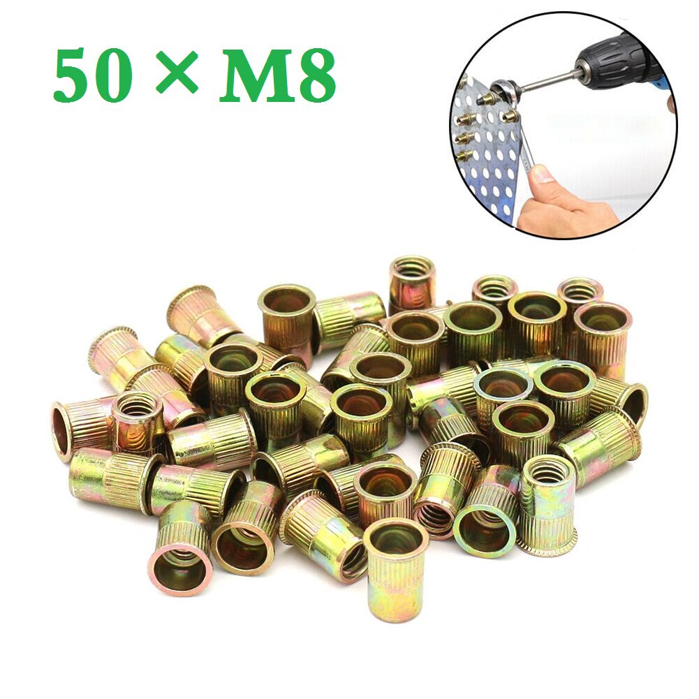 50pcs M8 Nutserts Rivet Nuts Flange Blind Rivnuts Zinc Plated Steel Nut Nutsert M8 Rivet Nuts